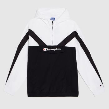 Champion hooded half zip sweat in black & white Champion hooded half zip sweat in black & white