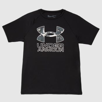 Under Armour boys tech hybrid print t-shirt in black & white Under Armour boys tech hybrid print t-shirt in black & white