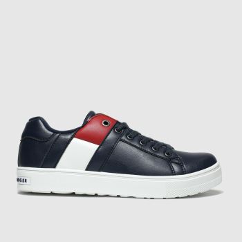 tommy hilfiger navy & red lace up sneaker trainers junior tommy hilfiger navy & red lace up sneaker trainers junior