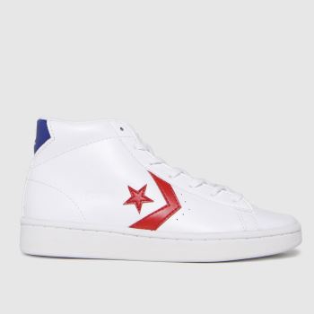 Converse white & red pro leather hi Boys Junior Trainers Converse white & red pro leather hi Boys Junior Trainers