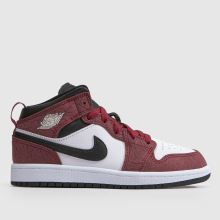Nike Jordan Air 1 Mid Boys Junior in White & Red Nike Jordan Air 1 Mid,1 of 4