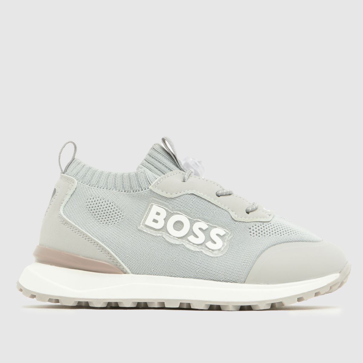 BOSS Light Grey Elastic Lace Tech Boys Junior Trainers