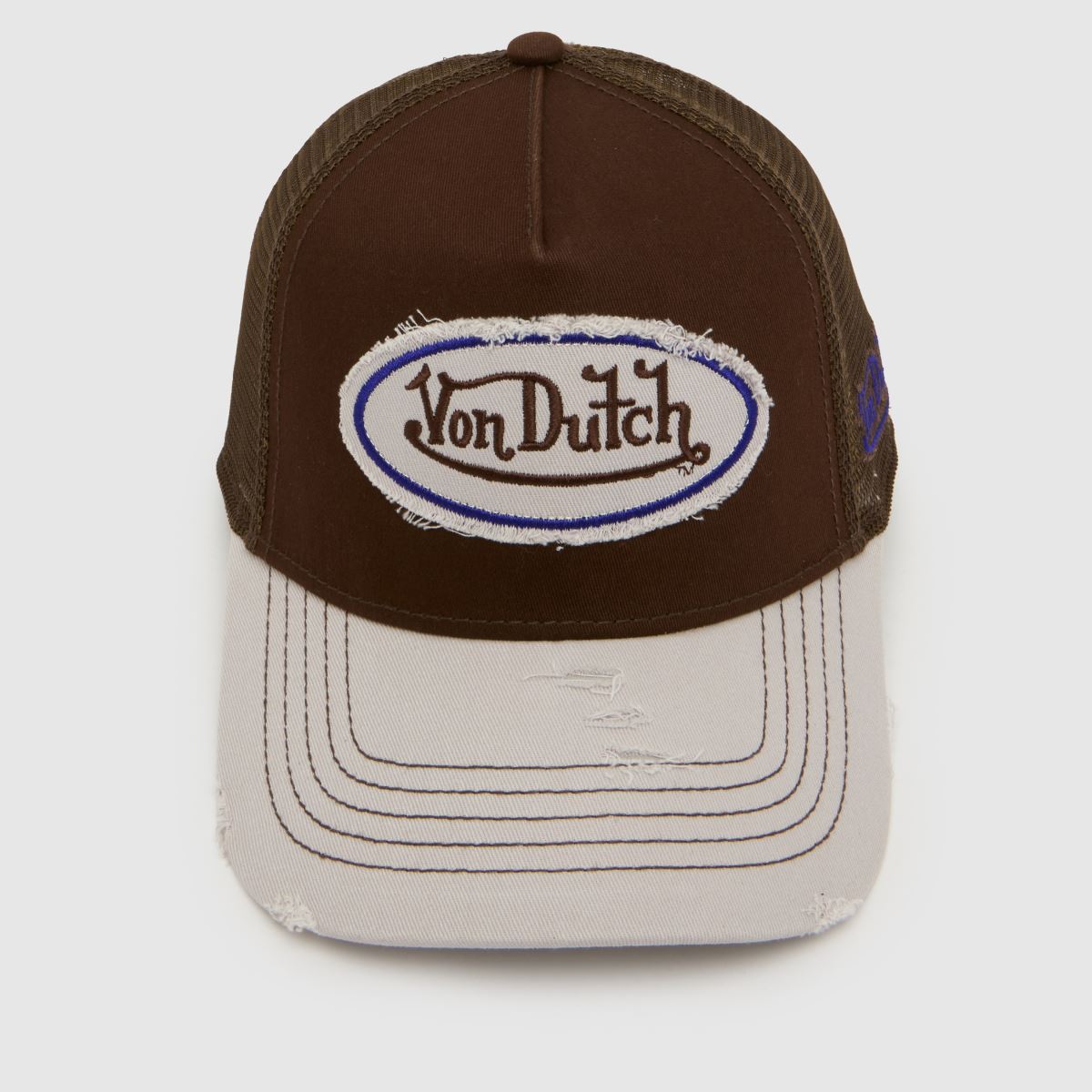 Von Dutch Distressed Trucker Cap in Brown Multi Von Dutch Distressed Trucker Cap 1