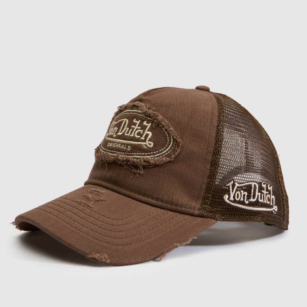 Von Dutch Distressed Trucker Cap in Brown Von Dutch Distressed Trucker Cap 1