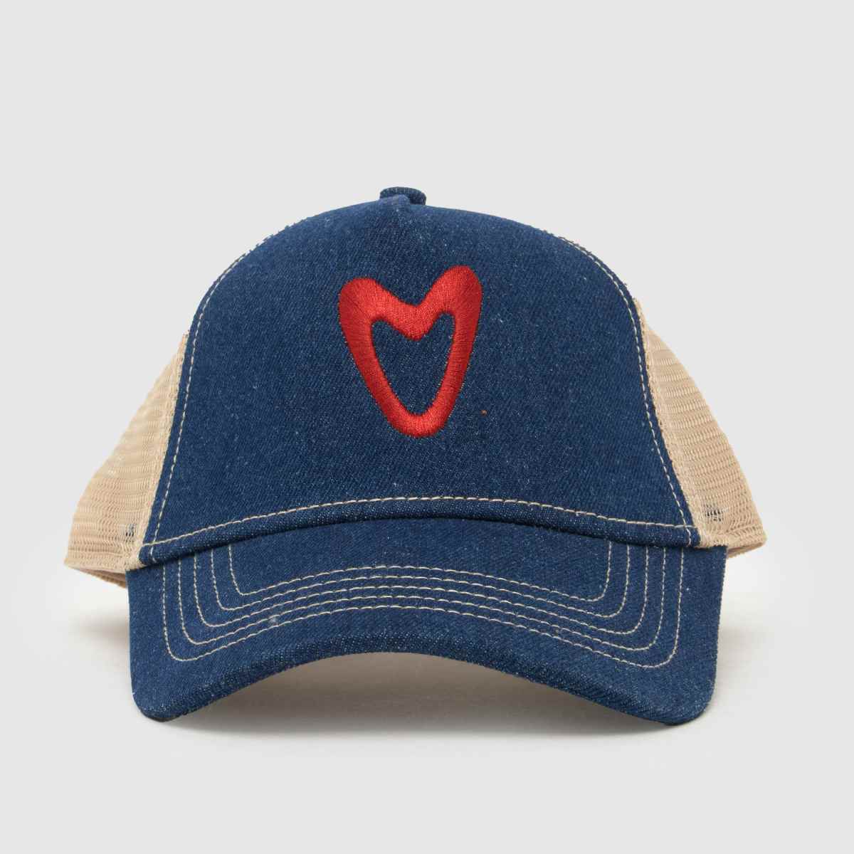 Von Dutch Cap in Navy Blue & Red, Heart Detail, Denim