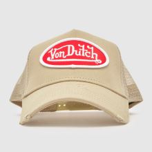 Von Dutch Distressed Trucker Cap in Beige Multi Von Dutch Distressed Trucker Cap,1 of 4