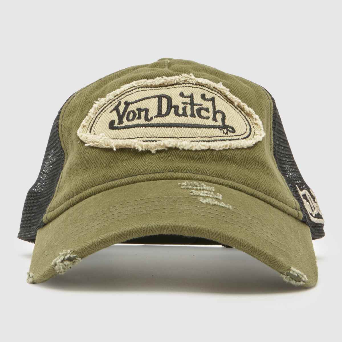 Von Dutch Distressed Trucker Cap in Green Multi Von Dutch Distressed Trucker Cap