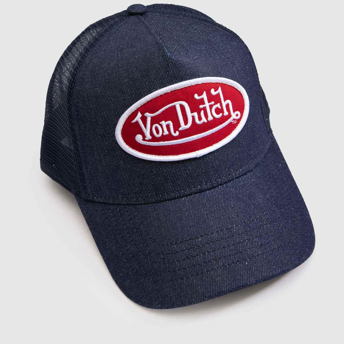 Von Dutch Denim Trucker Cap in Navy & Red Von Dutch Denim Trucker Cap 1