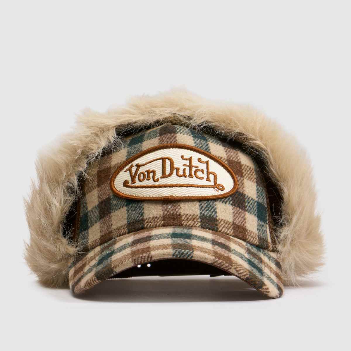 Von Dutch Check Trapper Cap in Brown Multi Von Dutch Check Trapper Cap