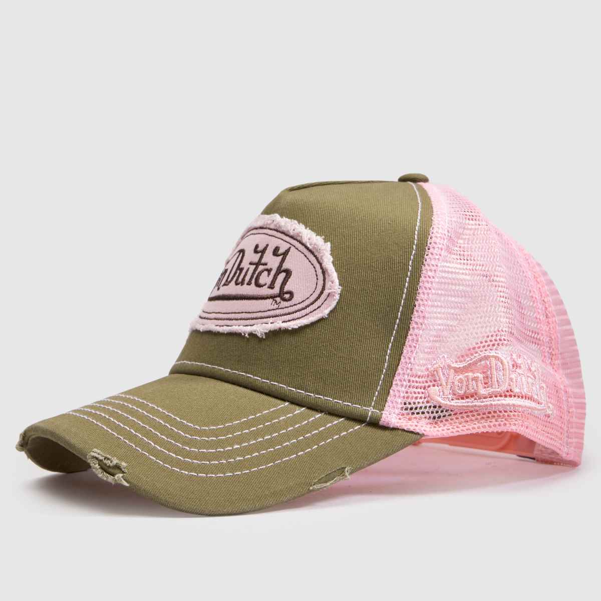 Von Dutch Distressed Trcuker Cap in Green Multi Von Dutch Distressed Trcuker Cap 4