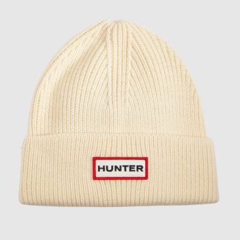 HUNTER BOOTS Off-White Acksley Knit Ribbed Beanie Caps and Hats