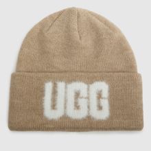 UGG Fuzzy Logo Beanie in White & Beige UGG Fuzzy Logo Beanie,1 of 4