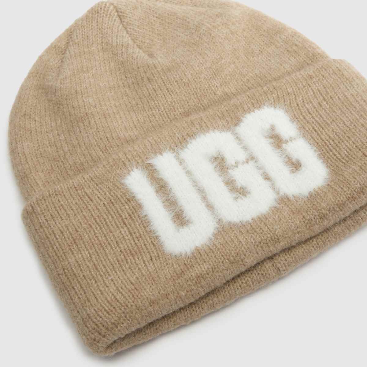 UGG Fuzzy Logo Beanie in White & Beige UGG Fuzzy Logo Beanie 4