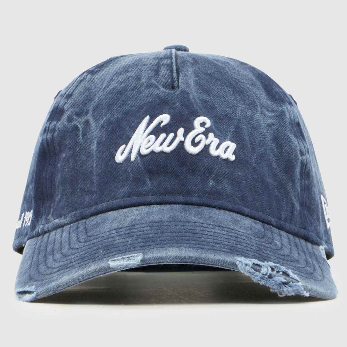 New Era 9TWENTY Cap in Navy Blue & White, Distressed, Denim