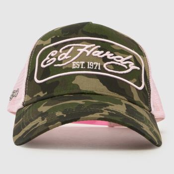ED HARDY Print 1971 Camo 5 Panel Trucker Cap Caps and Hats