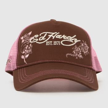 ED HARDY Brown Multi EMBROIDEREY TRUCKER Caps and Hats