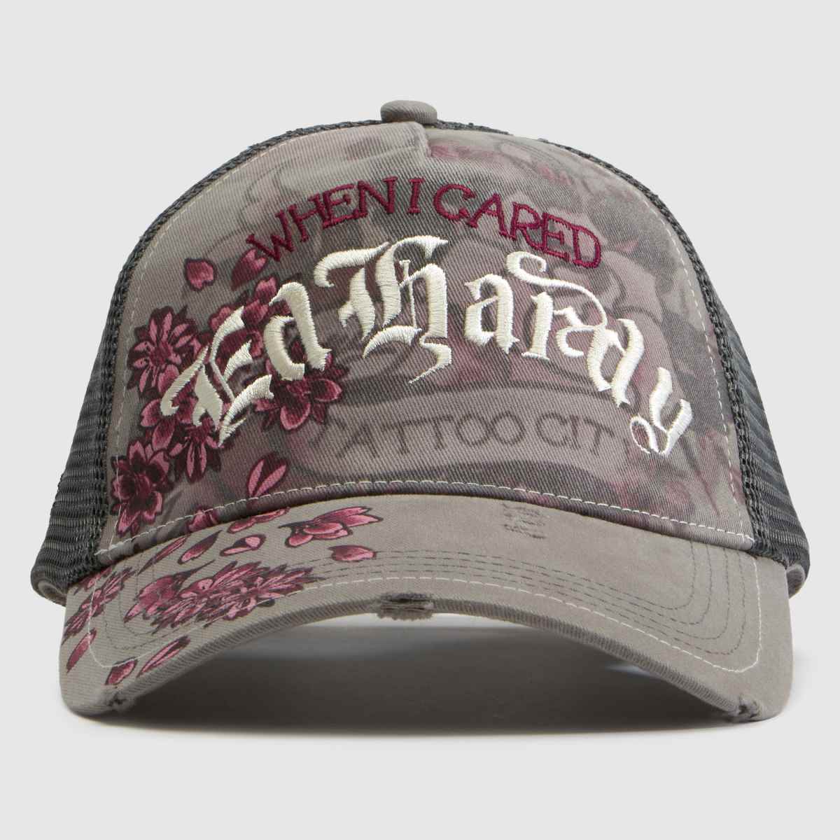 ED HARDY Floral Tattoo Panel Cap in Grey Multi ED HARDY Floral Tattoo Panel Cap
