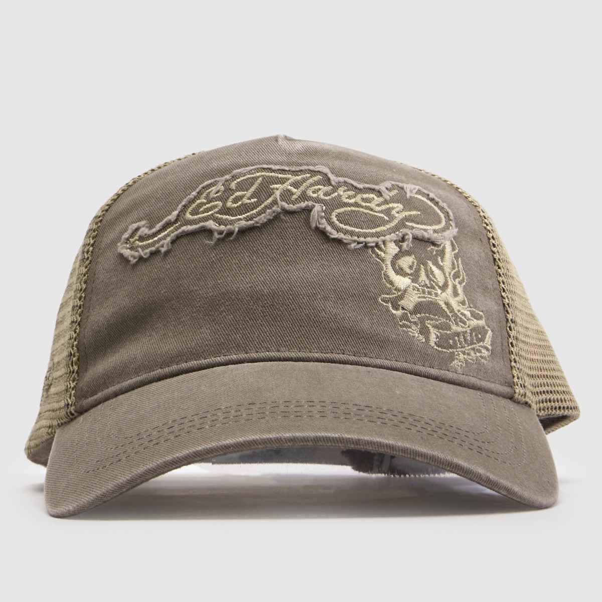 ED HARDY Applique Trucker Cap in Brown ED HARDY Applique Trucker Cap