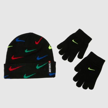 Nike Black Multi Kids Swoosh Beanie Set Kids Hats