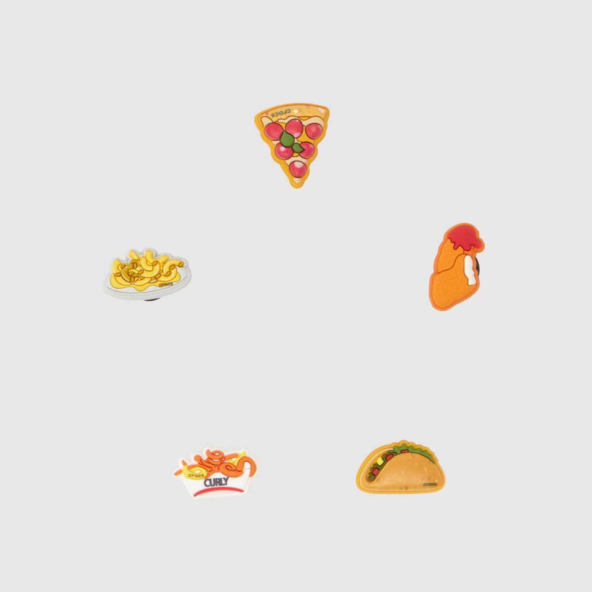 Image of Crocs Jibbitz Favorite Foods Shoe Charms 5 Pack in Orange & White, Printed