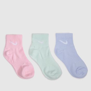 Nike Pink Multi Kids Ankle Sock 3 Pack Socks