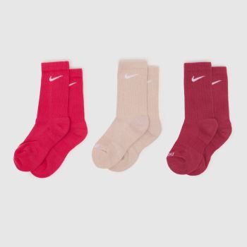 Nike Pink Multi Kids Everyday Crew Socks 3PK Socks