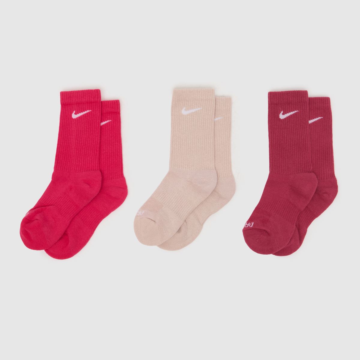 Nike Kids Everyday Crew Socks 3PK in Pink Multi Nike Kids Everyday Crew Socks 3PK