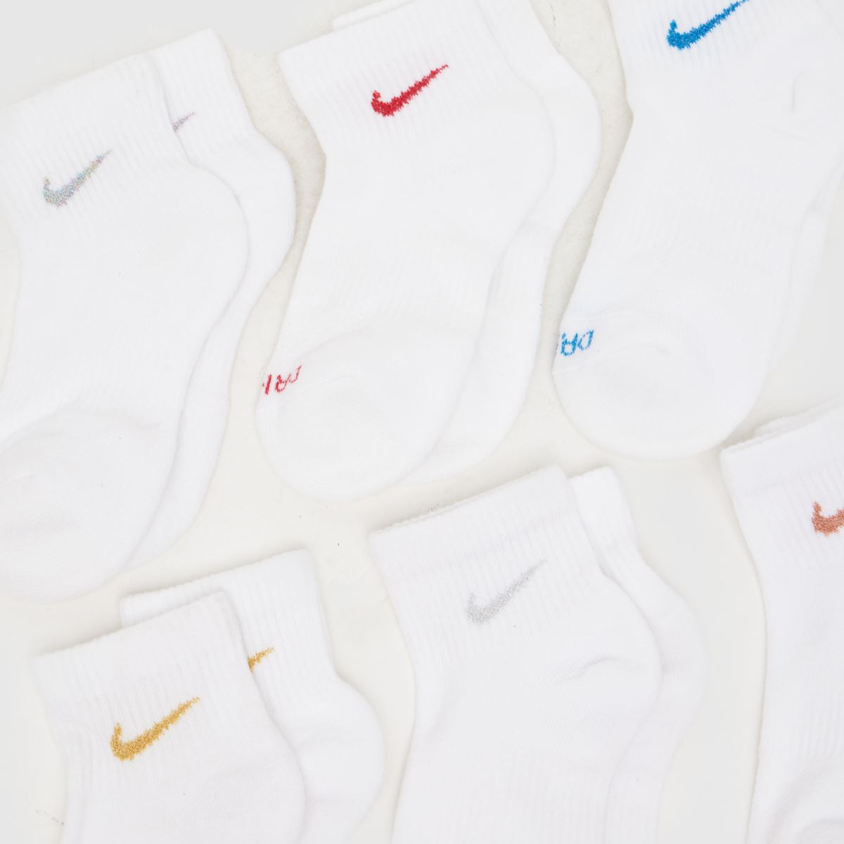 Nike Kids Everyday Ankle Socks 6 PK in White Multi Nike Kids Everyday Ankle Socks 6 PK 1