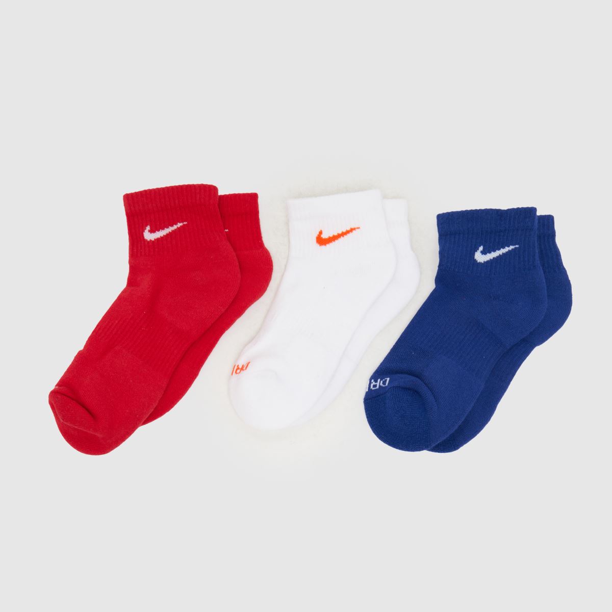 Nike Kids Ankle Socks 3 Pack in Blue, Red & White, Size: 2-5