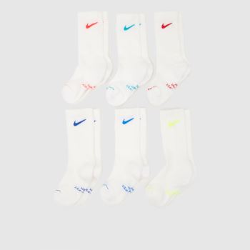 Nike White Multi Kids Crew Socks 6PK Socks
