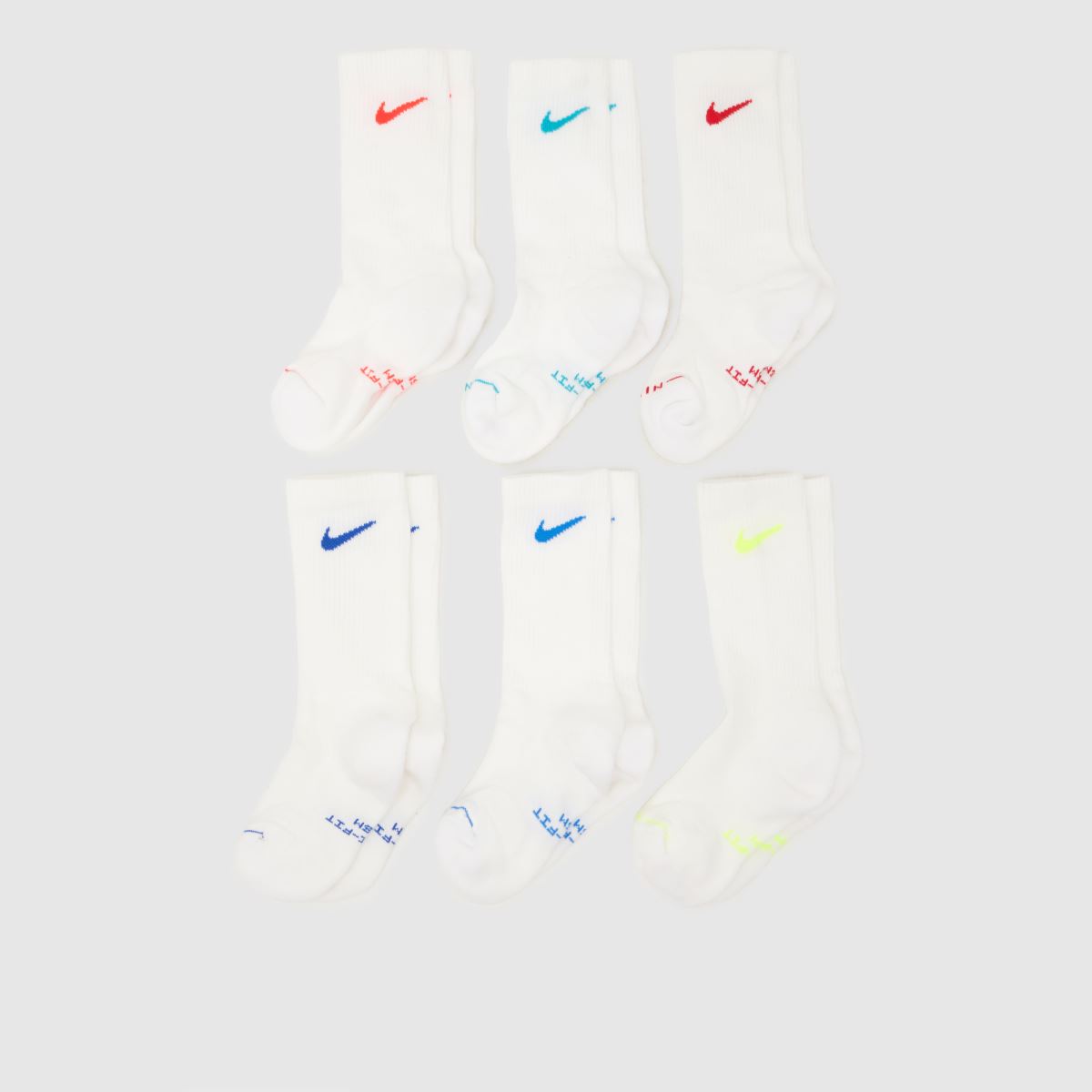 Nike White Multi Kids Crew Socks 6PK