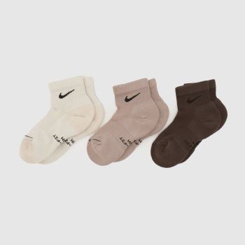 Nike Beige Multi Kids Ankle Socks 3 Pack Socken