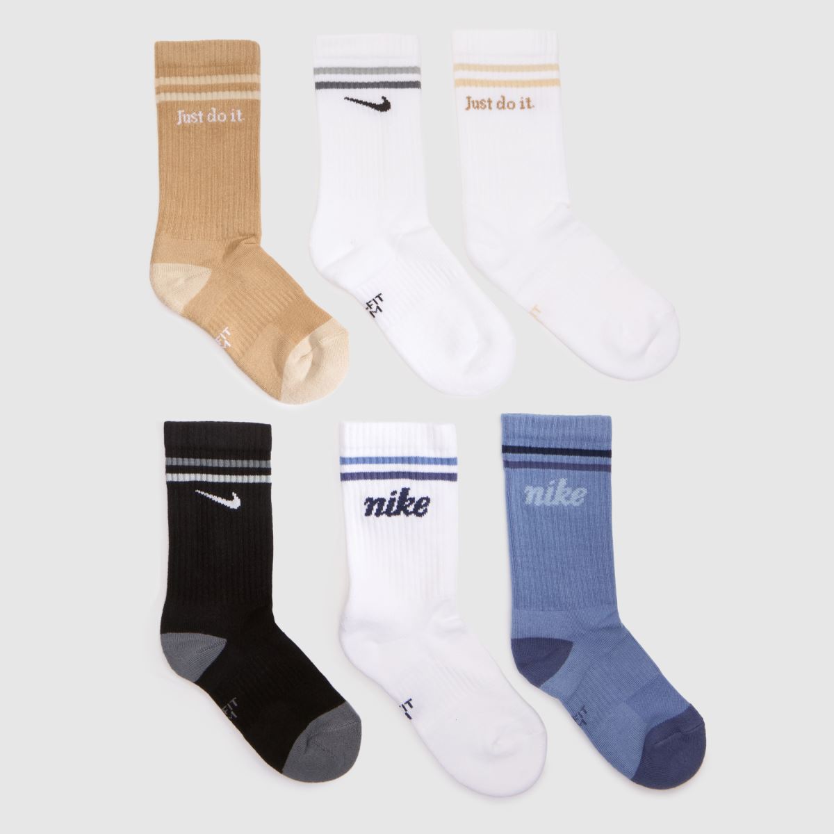Nike Kids Cushion Crew Sock 6PK in Beige Multi Nike Kids Cushion Crew Sock 6PK