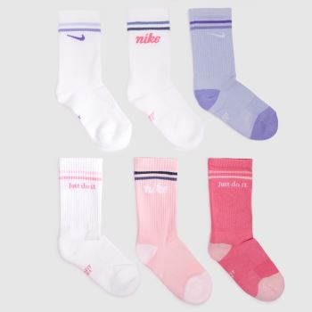 Nike Pink Multi Kids Cushion Crew Sock 6 Pack Socks