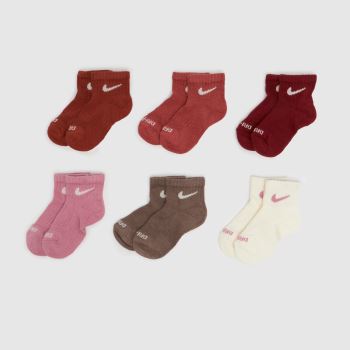 Nike Pink Multi Kids Ankle Socks 6 Pack Socks