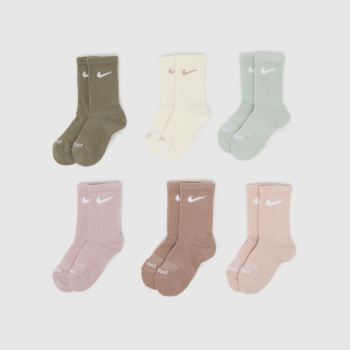Nike Beige Multi Kids Basic Crew Socks 6 Pack Socks