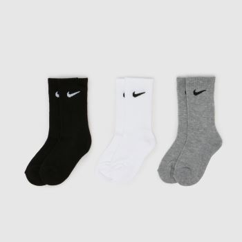 Nike Grey Multi Kids Basic Crew Socks 3 Pack Socks