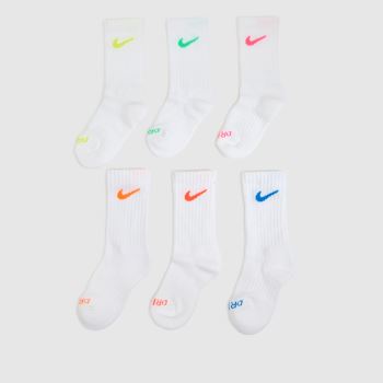 Nike White Multi Kids Crew Multi Logo Socks 6PK Socken