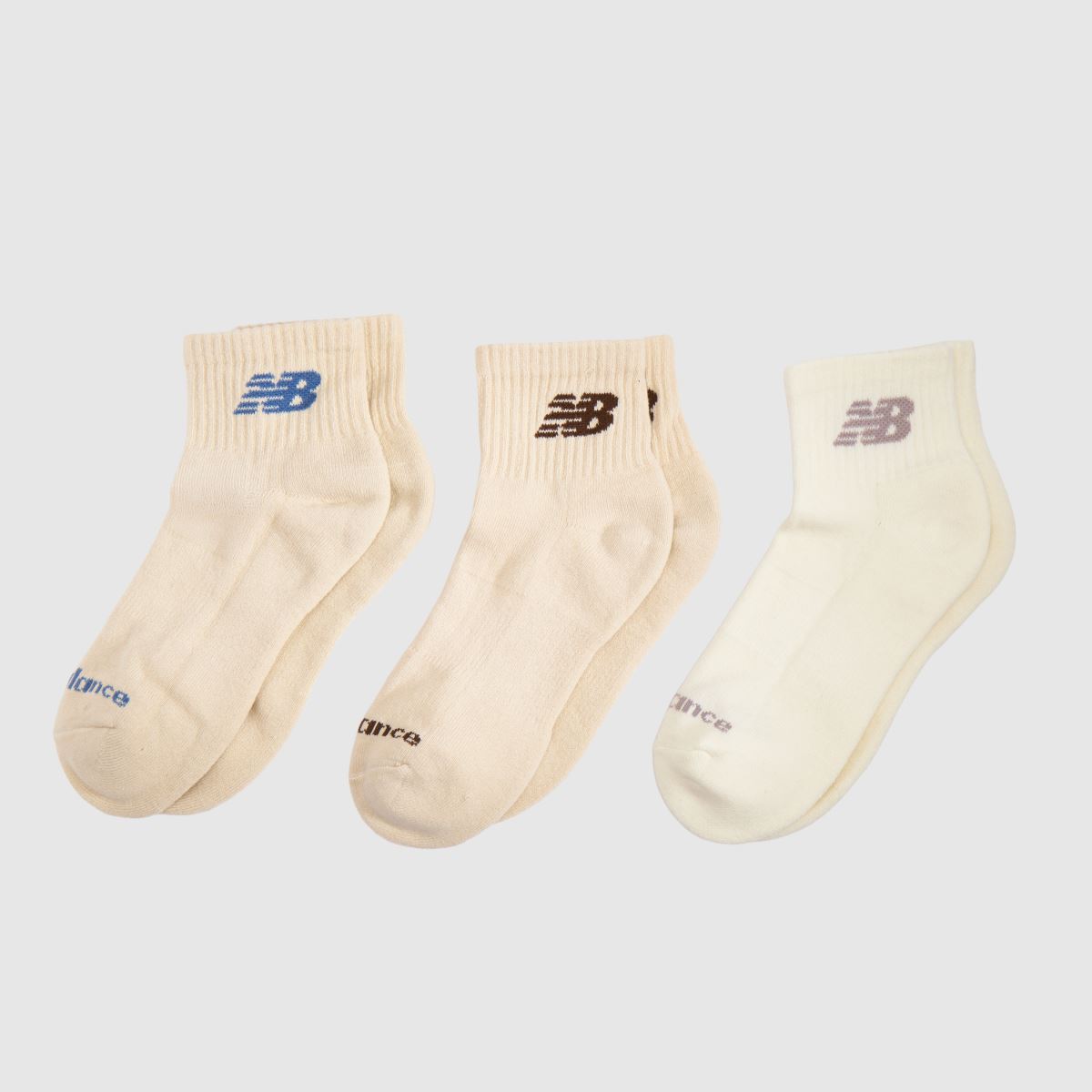 New Balance Kids Ankle Socks 3 Pack in Beige Multi New Balance Kids Ankle Socks 3 Pack
