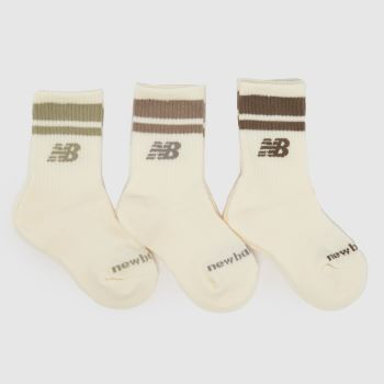 New Balance Off-White Multi Kids Mid Crew Socks 3 Pack Socks