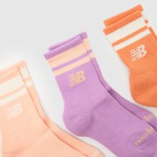 New Balance Kids Stripe Midcalf Socks 3PK in Pink Multi New Balance Kids Stripe Midcalf Socks 3PK,2 of 4