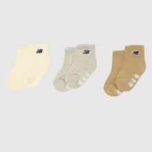 New Balance Kids Grippers Ankle Socks 3 Pk in Beige Multi New Balance Kids Grippers Ankle Socks 3 Pk,1 of 4