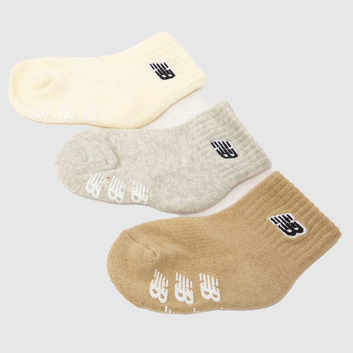 New Balance Kids Grippers Ankle Socks 3 Pk in Beige Multi New Balance Kids Grippers Ankle Socks 3 Pk 1
