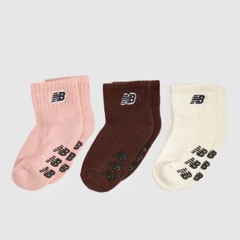 New Balance Pink Multi Kids Grippers Ankle Socks 3PK Socks