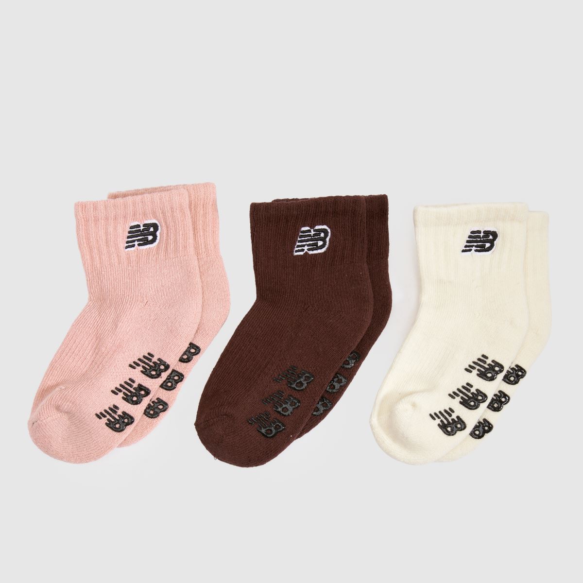 New Balance Kids Grippers Ankle Socks 3PK in Pink Multi New Balance Kids Grippers Ankle Socks 3PK