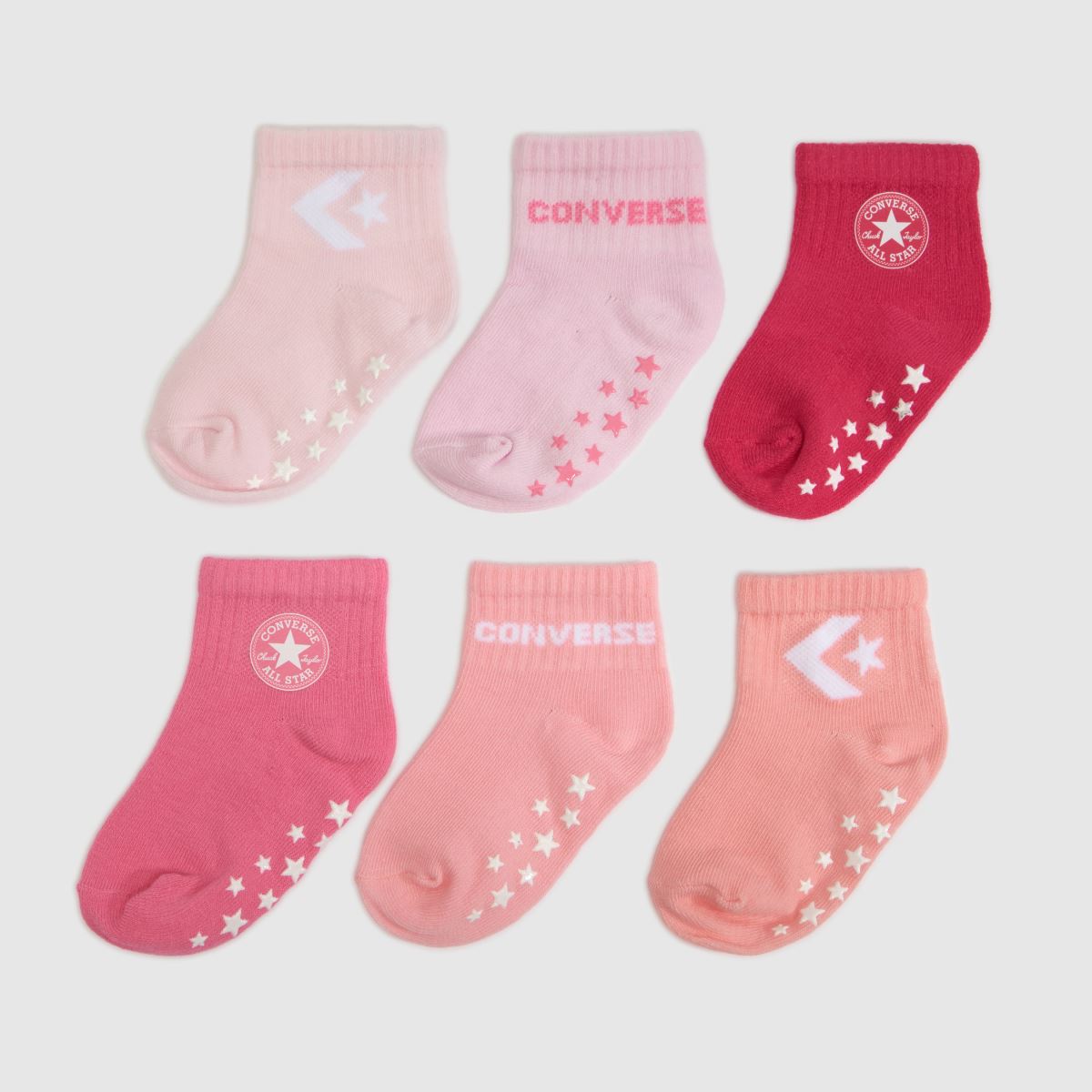 Converse Infant Grip Sock 6 Pack in Pink Multi Converse Infant Grip Sock 6 Pack