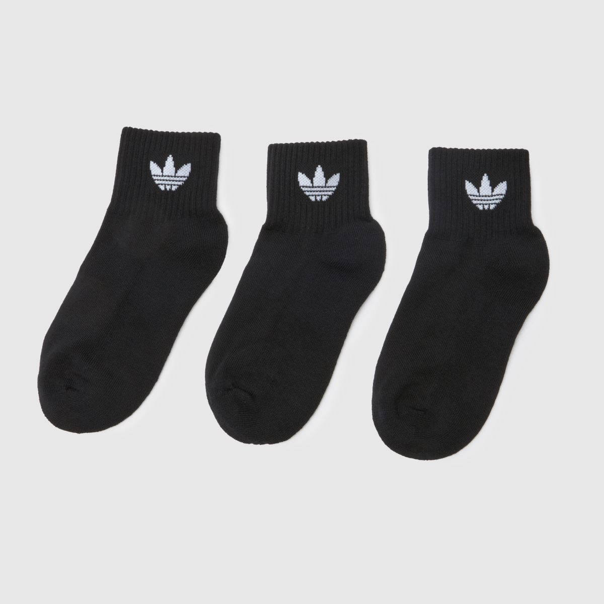 adidas Originals Kids Ankle Socks 3 Pack in Black & White, Size: 2-3.5