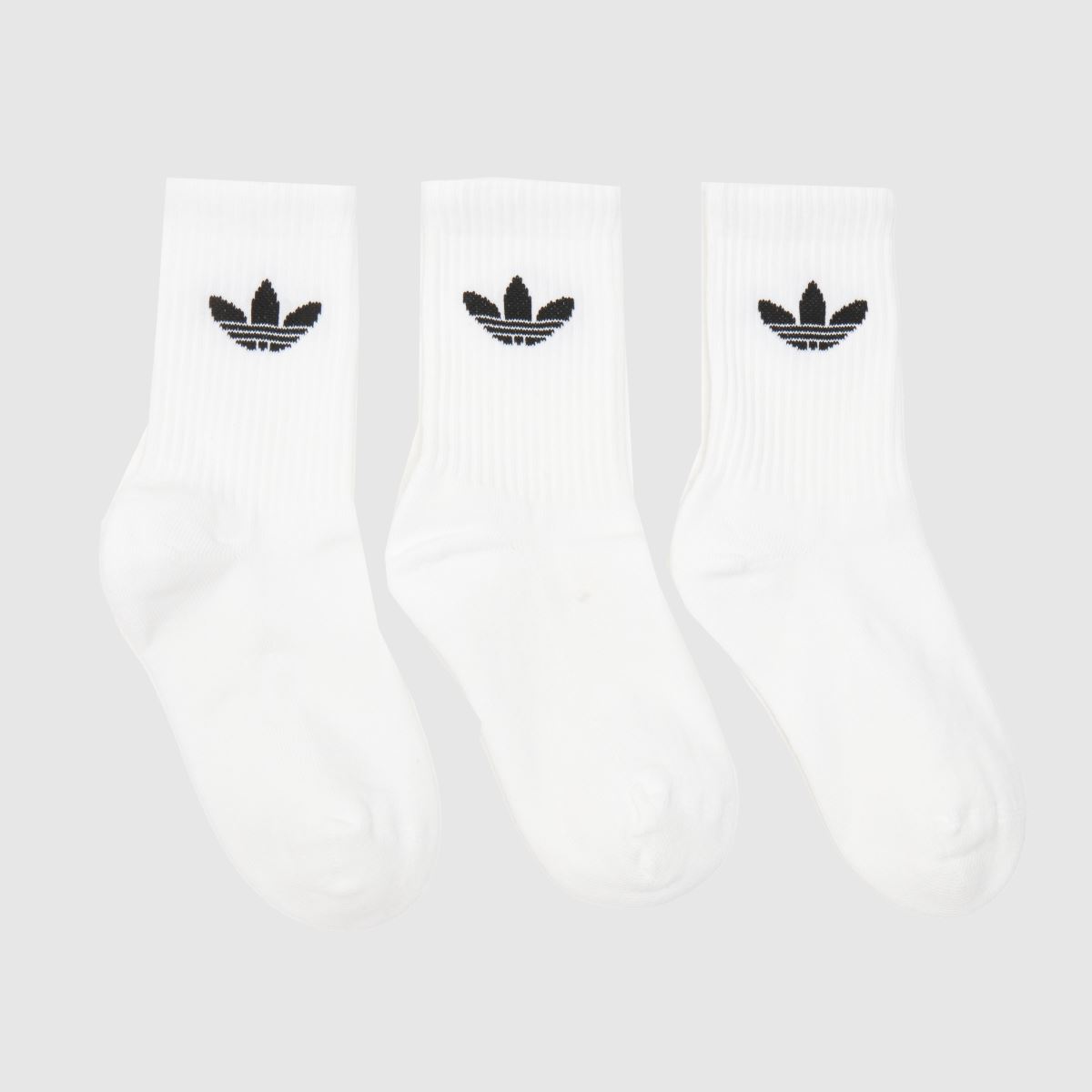 adidas Originals Kids Crew Socks 3 Pack in White & Black, Size: 12.5-1
