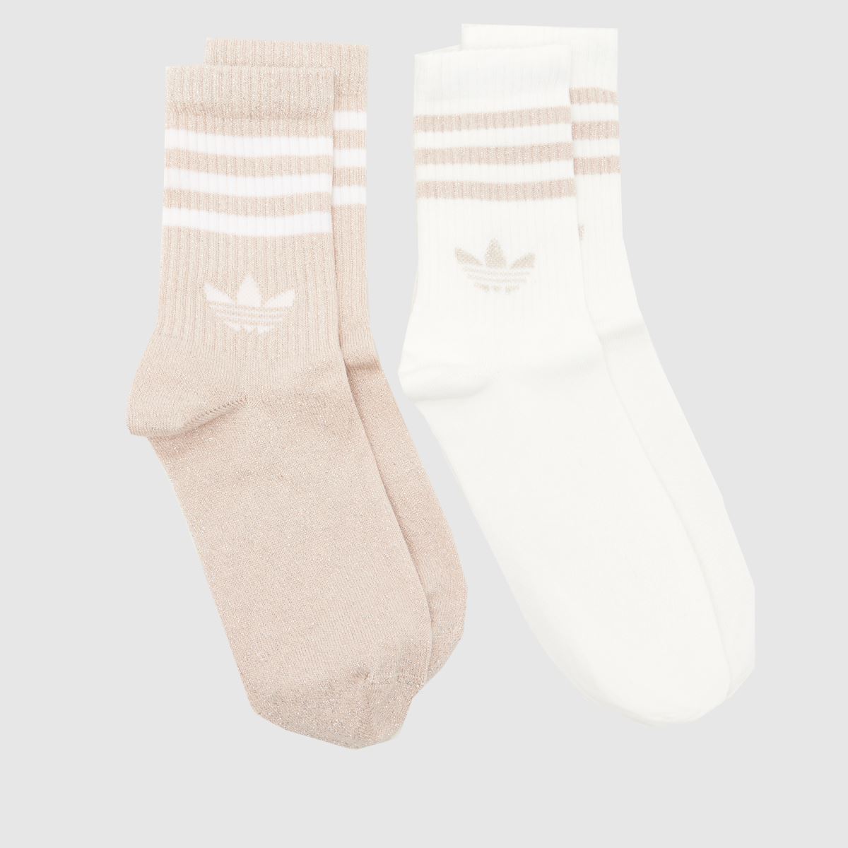 Image of adidas Kids Crew Socks 2 Pack in Pink & White, Striped, Fabric, Size: 2-3.5