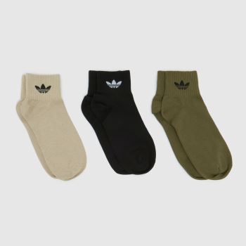 adidas Green Multi Kids Originals Ankle Sock 3 PK Socks